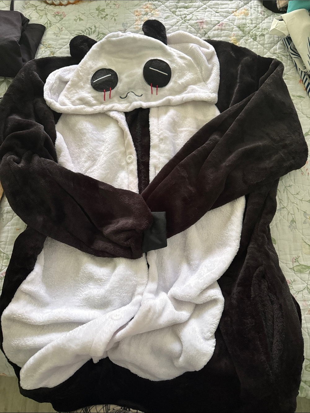 Panda Hooded Plush Onesie - Black & White